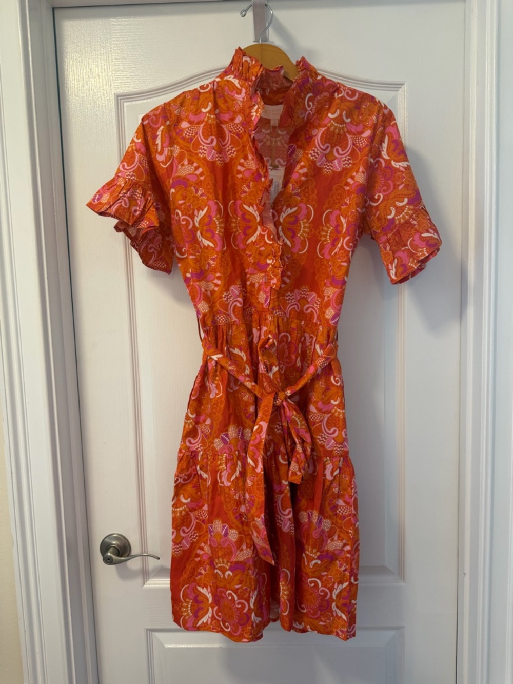Ruffled Tie-Waist Mini Dress in Vibrant Orange Floral